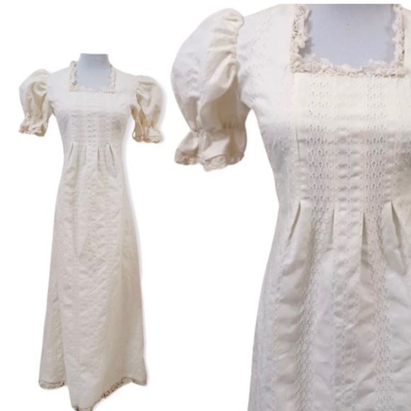 Vintage 1970s Ivory Cotton Prairie Dress - Picture 4 of 10